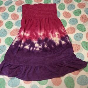 Juniors Op Gathered Tube Top Tie dye Dress Pink Purple Y2K Summer Sz S Tericloth